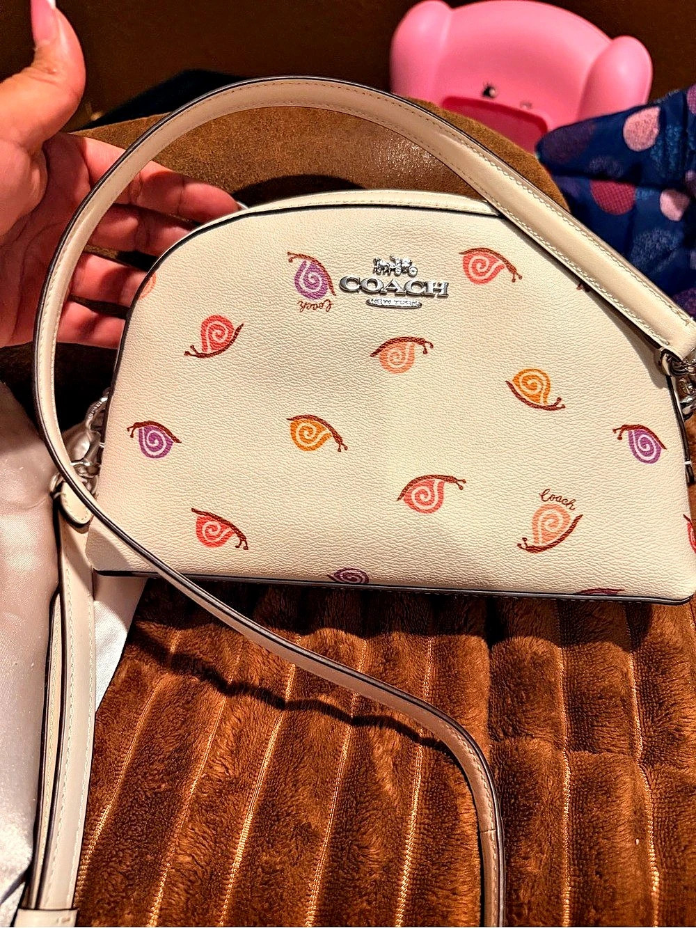 Coach Madi Crossbody With Snail Print Bag in Cream & Orange